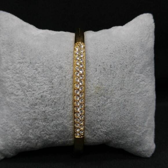 Vintage Swarovski Crystal Rhinestone Hinged Bangle Bracelet, Gold Plated, 1990s - Picture 6 of 10